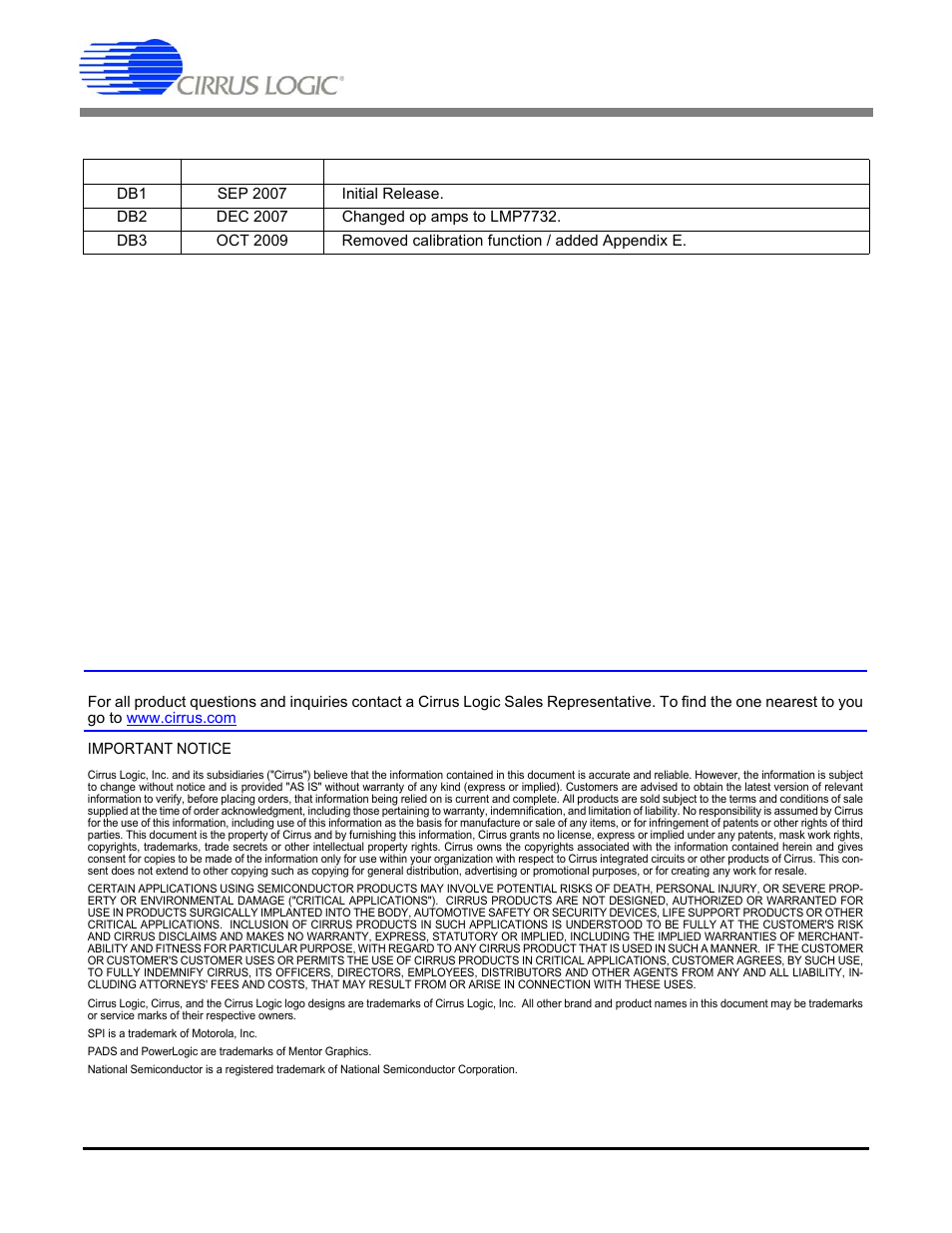 Revision history, Appendix e. revision history, Cdb5566 | Contacting cirrus logic support | Cirrus Logic CDB5566 User Manual | Page 26 / 26