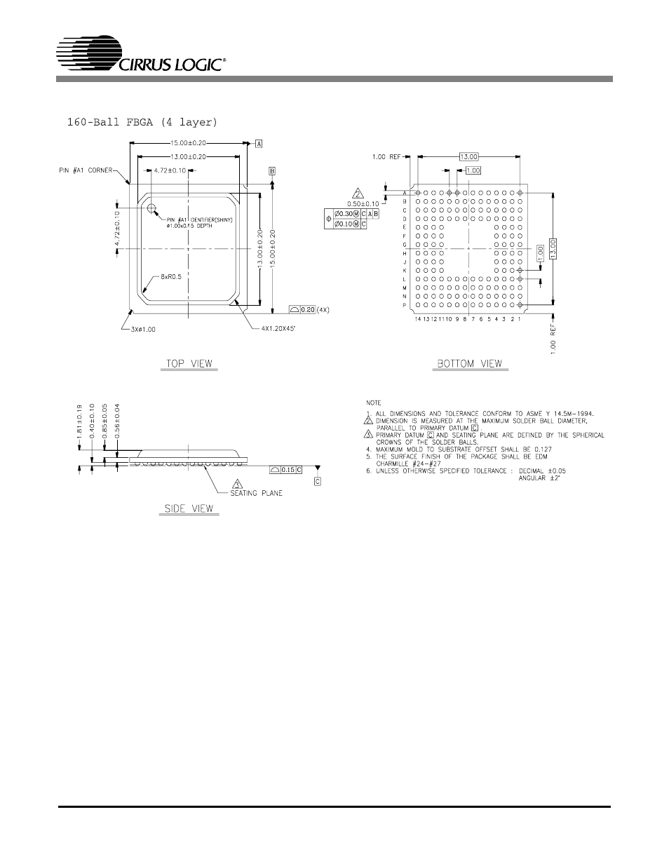 160-ball fbga package dimensions, Figure 34. 160-ball fbga package drawing | Cirrus Logic CS61880 User Manual | Page 69 / 70