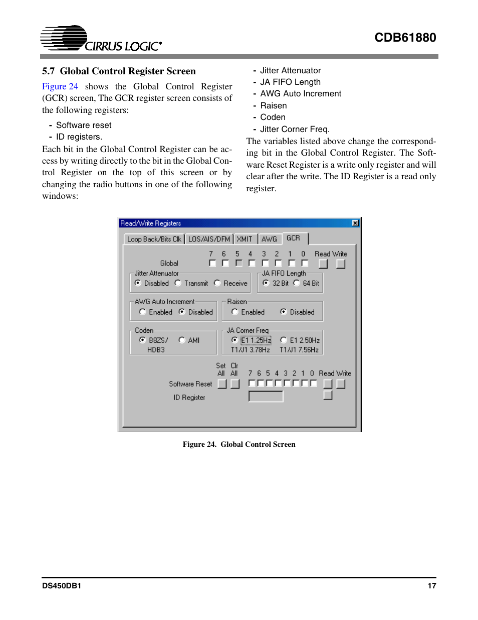 7 global control register screen, Figure 24. global control screen | Cirrus Logic CDB61880 User Manual | Page 17 / 22