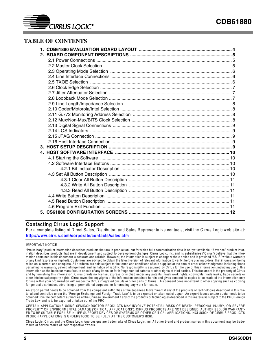 Cirrus Logic CDB61880 User Manual | Page 2 / 22