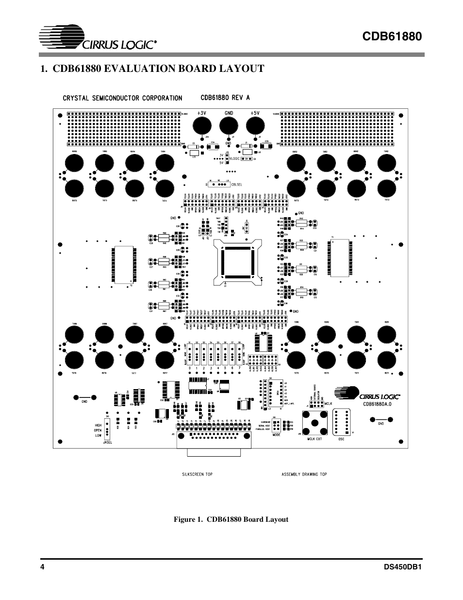 Cdb61880 evaluation board layout, Figure 1. cdb61880 board layout | Cirrus Logic CDB61880 User Manual | Page 4 / 22