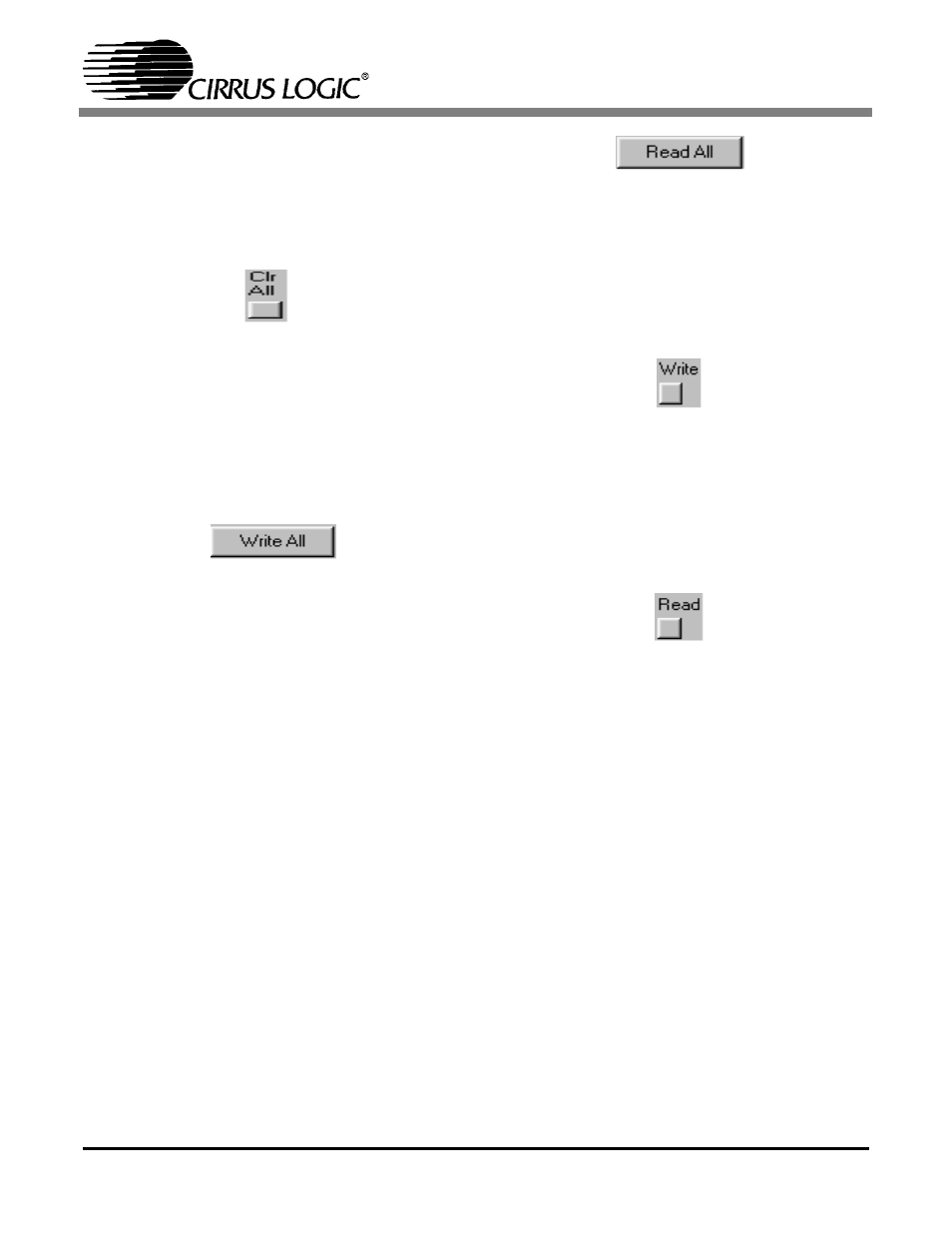1 clear all button description, 2 write all button description, 3 read all button description | 4 write button description, 5 read button description, 6 program exit function | Cirrus Logic CDB61884 User Manual | Page 11 / 22