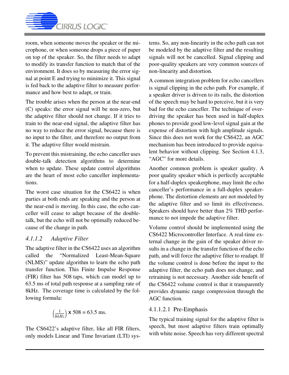2 adaptive filter, 1 pre-emphasis, Cs6422 | Cirrus Logic CS6422 User Manual | Page 33 / 48