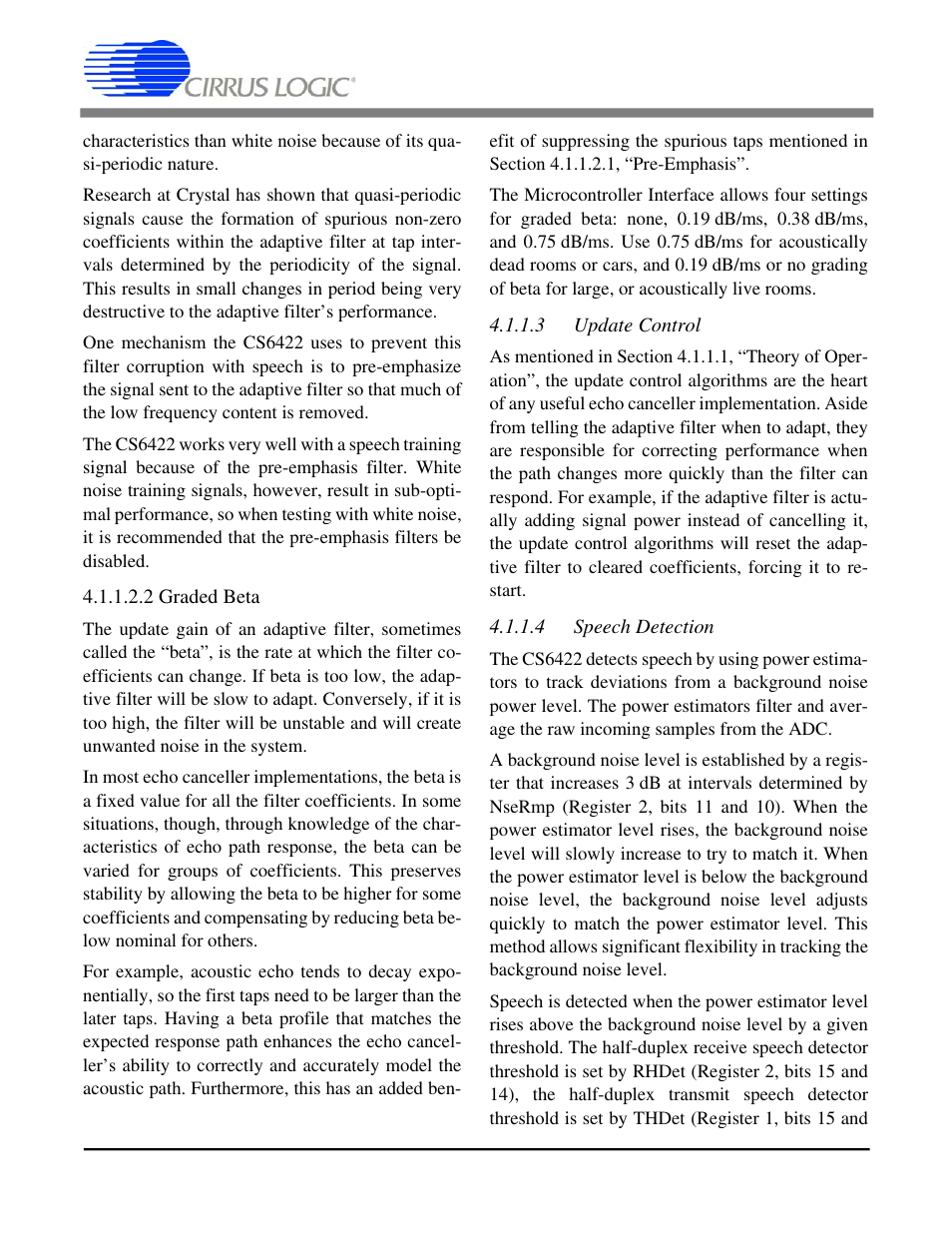 2 graded beta, 3 update control 4.1.1.4 speech detection, Cs6422 | Cirrus Logic CS6422 User Manual | Page 34 / 48
