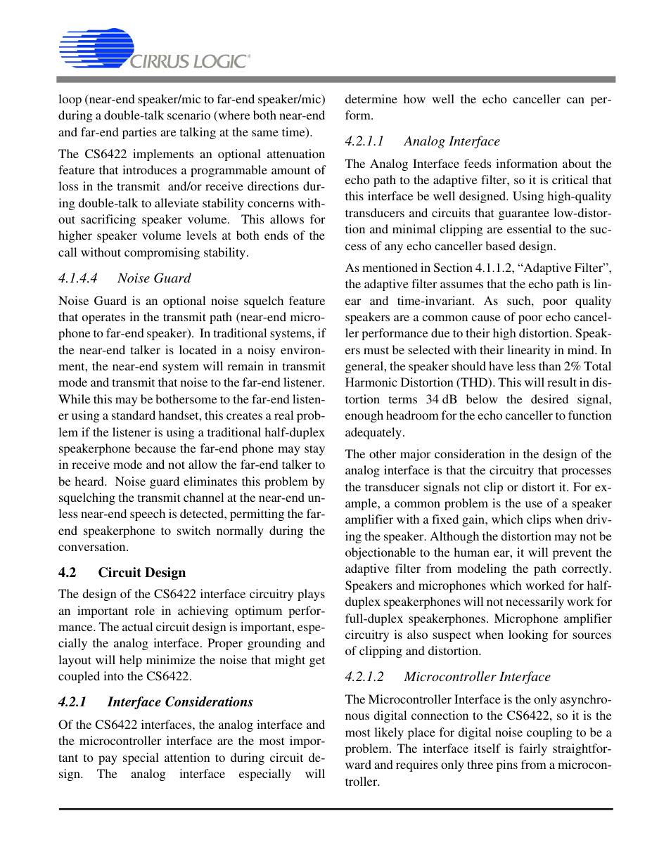 2 circuit design, 1 interface considerations, 4 noise guard | Cs6422 | Cirrus Logic CS6422 User Manual | Page 38 / 48