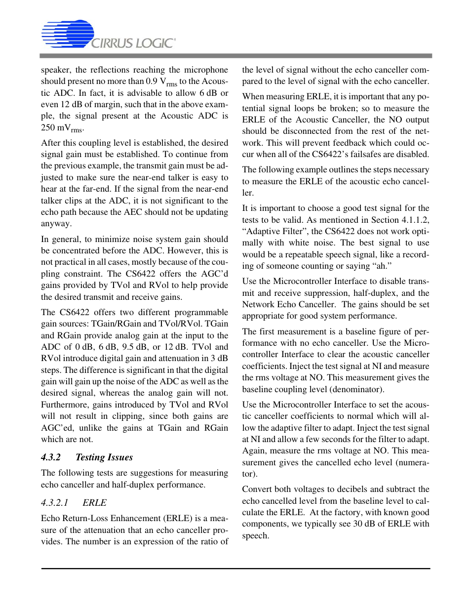 2 testing issues, 1 erle, Section 4.3.2, “testing issues”) | Cs6422 | Cirrus Logic CS6422 User Manual | Page 40 / 48