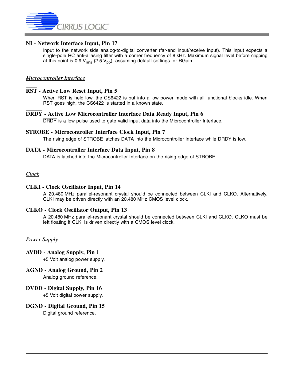 Cs6422 | Cirrus Logic CS6422 User Manual | Page 43 / 48