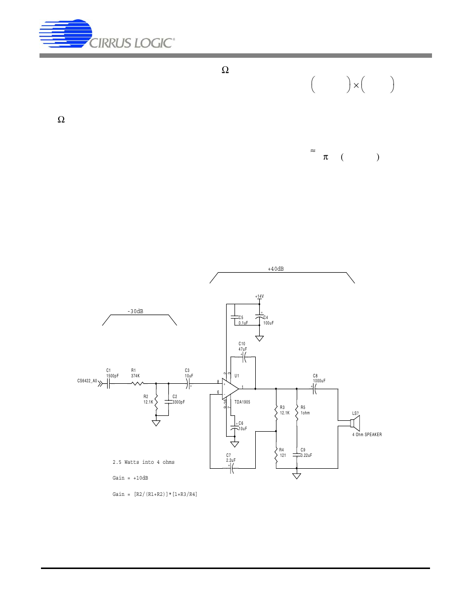 3 example 3: tda1905 watts into 4w, 3 example 3: tda1905 watts into 4 w, Figure 24. tda 1905 schematic | An168 | Cirrus Logic AN168 User Manual | Page 33 / 36
