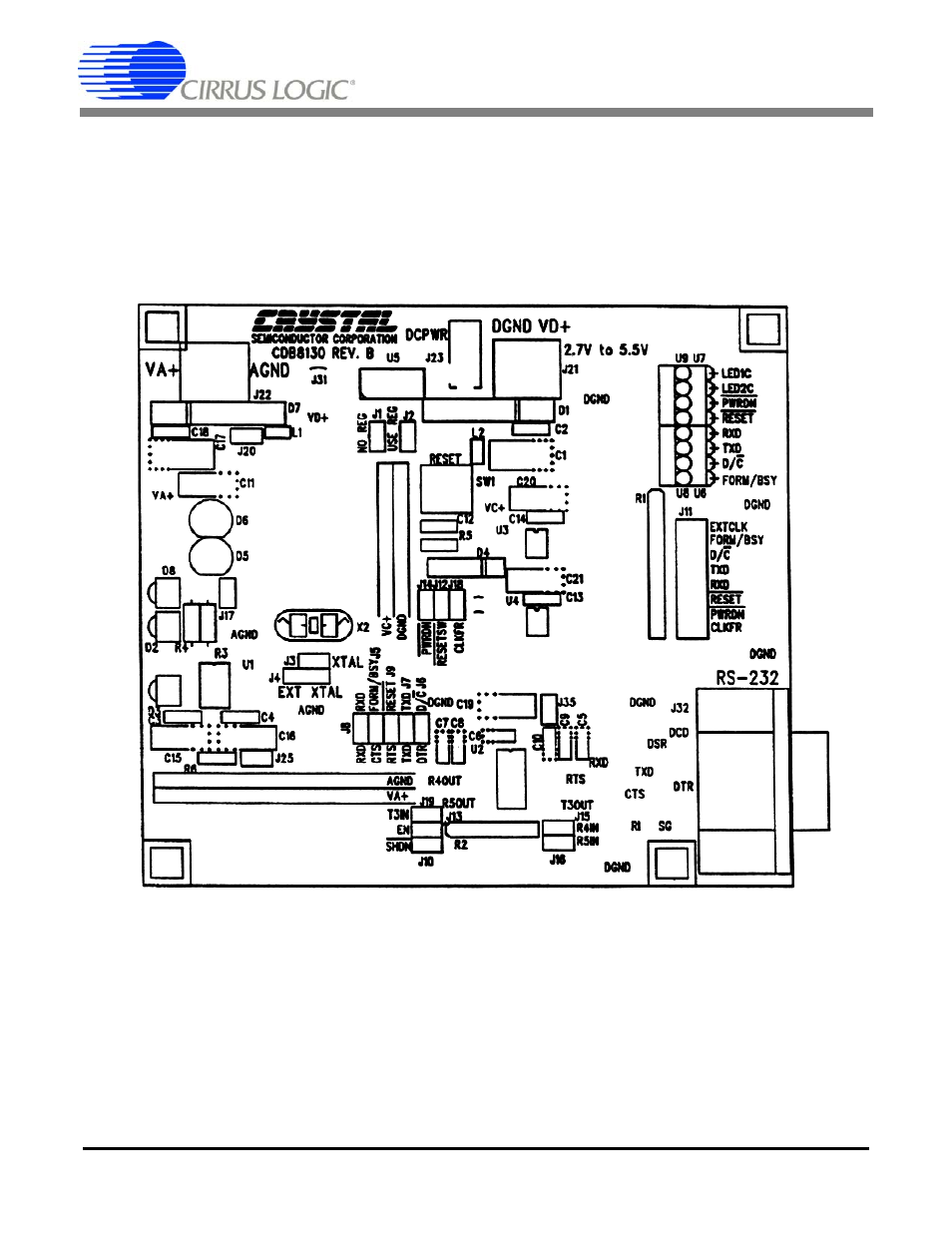 Figure 6. component-side silkscreen (not to scale), Cdb8130 | Cirrus Logic CDB8130 User Manual | Page 8 / 10