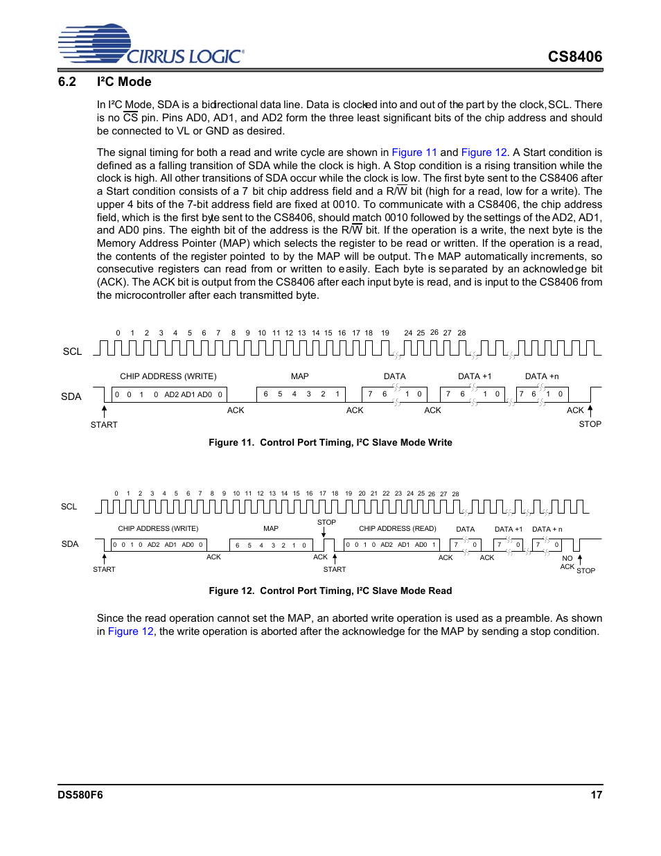 2 i·c mode, 2 i²c mode, Cs8406 | Cirrus Logic CS8406 User Manual | Page 17 / 39