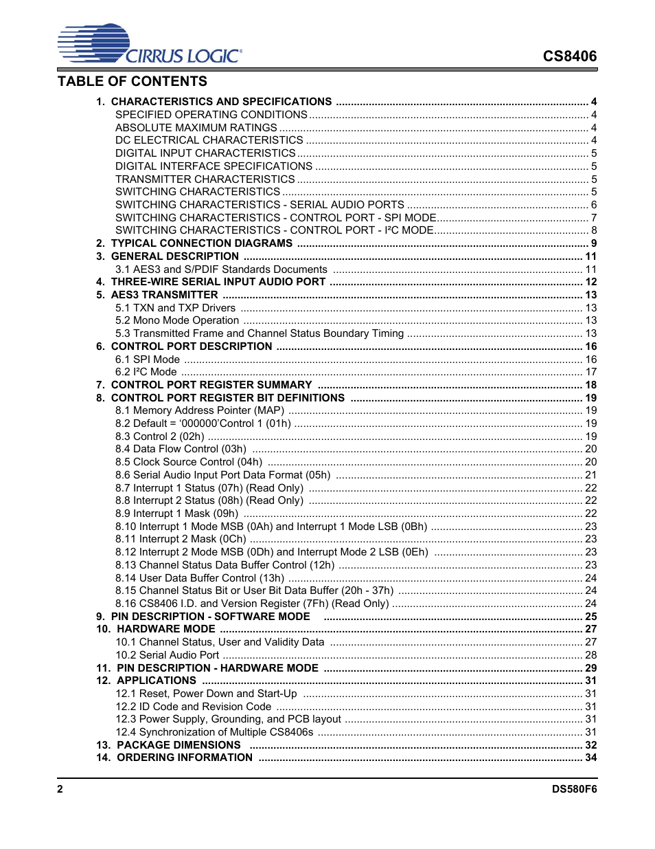 Cirrus Logic CS8406 User Manual | Page 2 / 39