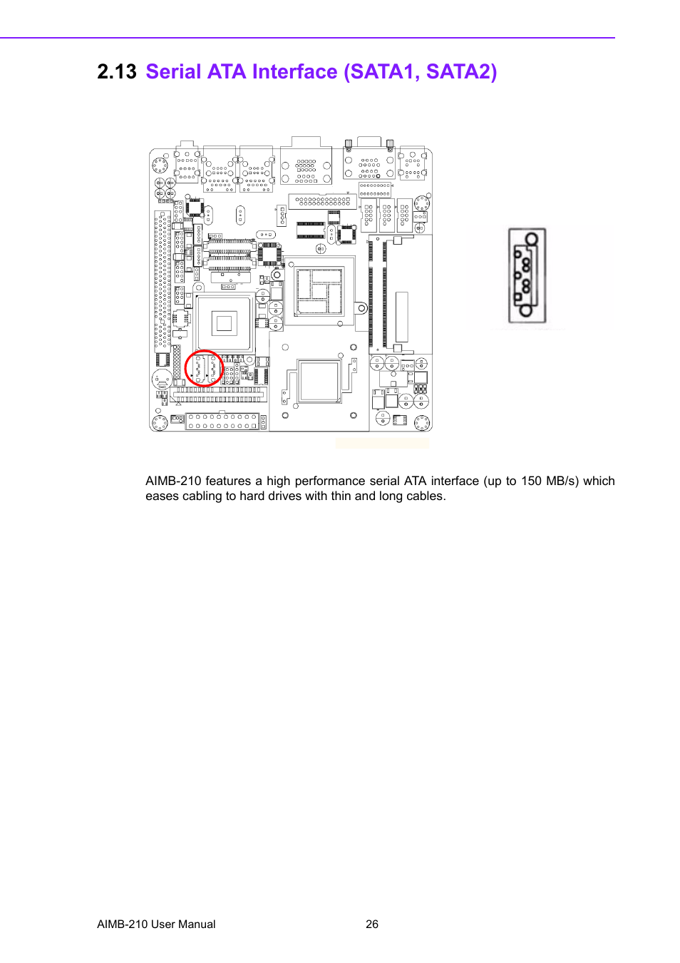 13 serial ata interface (sata1, sata2), Serial ata interface (sata1, sata2) | Advantech INTEL AIMB-210 User Manual | Page 38 / 96
