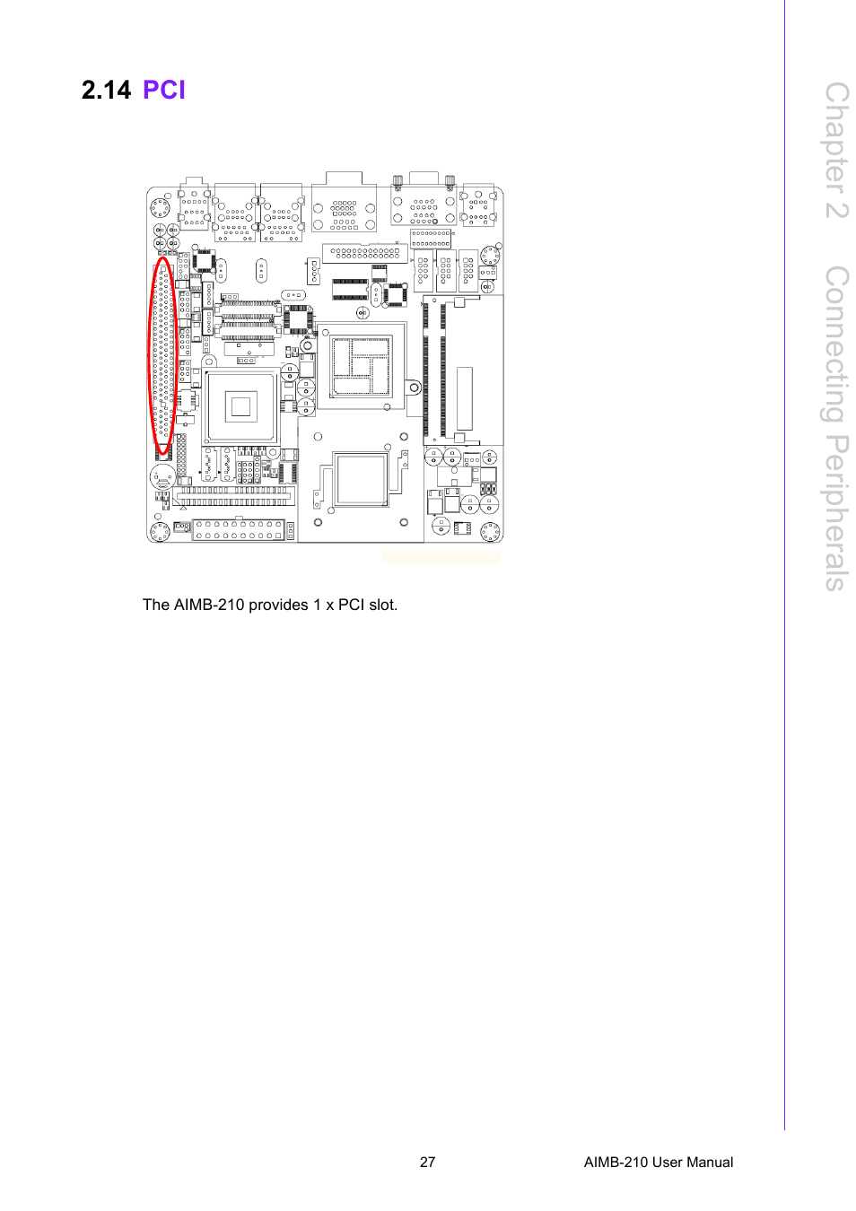 14 pci, Chapter 2 c onnecting peripherals | Advantech INTEL AIMB-210 User Manual | Page 39 / 96