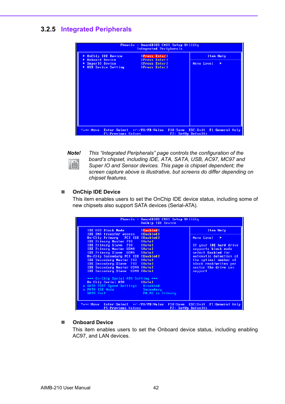 5 integrated peripherals, Integrated peripherals | Advantech INTEL AIMB-210 User Manual | Page 54 / 96