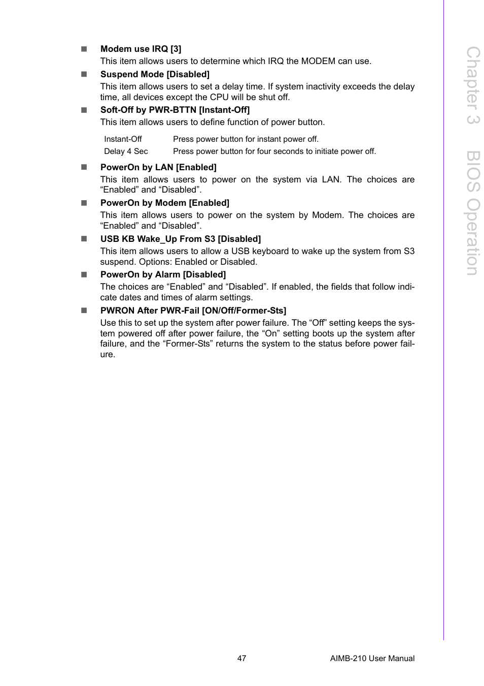 Chapter 3 b ios operation | Advantech INTEL AIMB-210 User Manual | Page 59 / 96