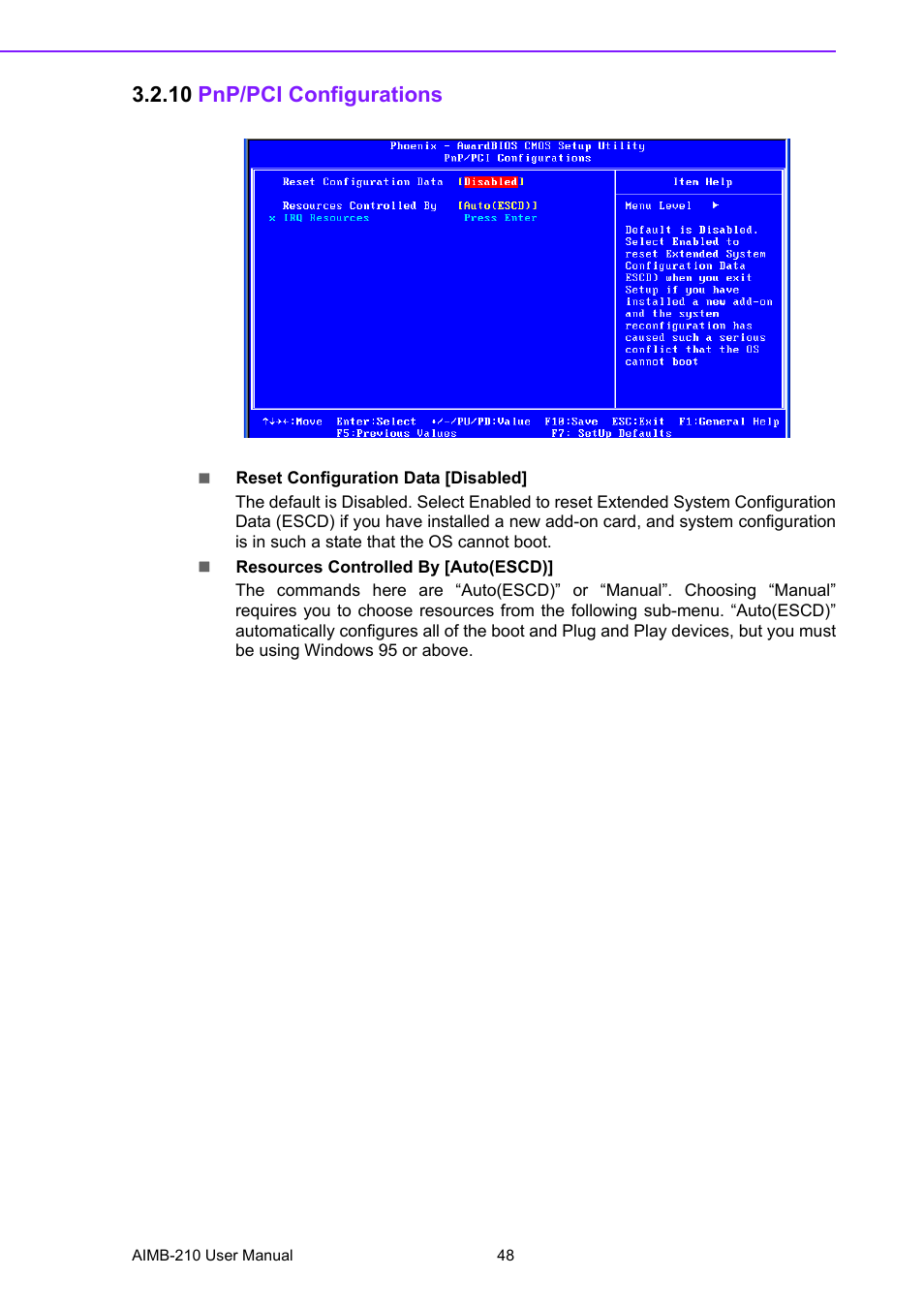 10 pnp/pci configurations | Advantech INTEL AIMB-210 User Manual | Page 60 / 96