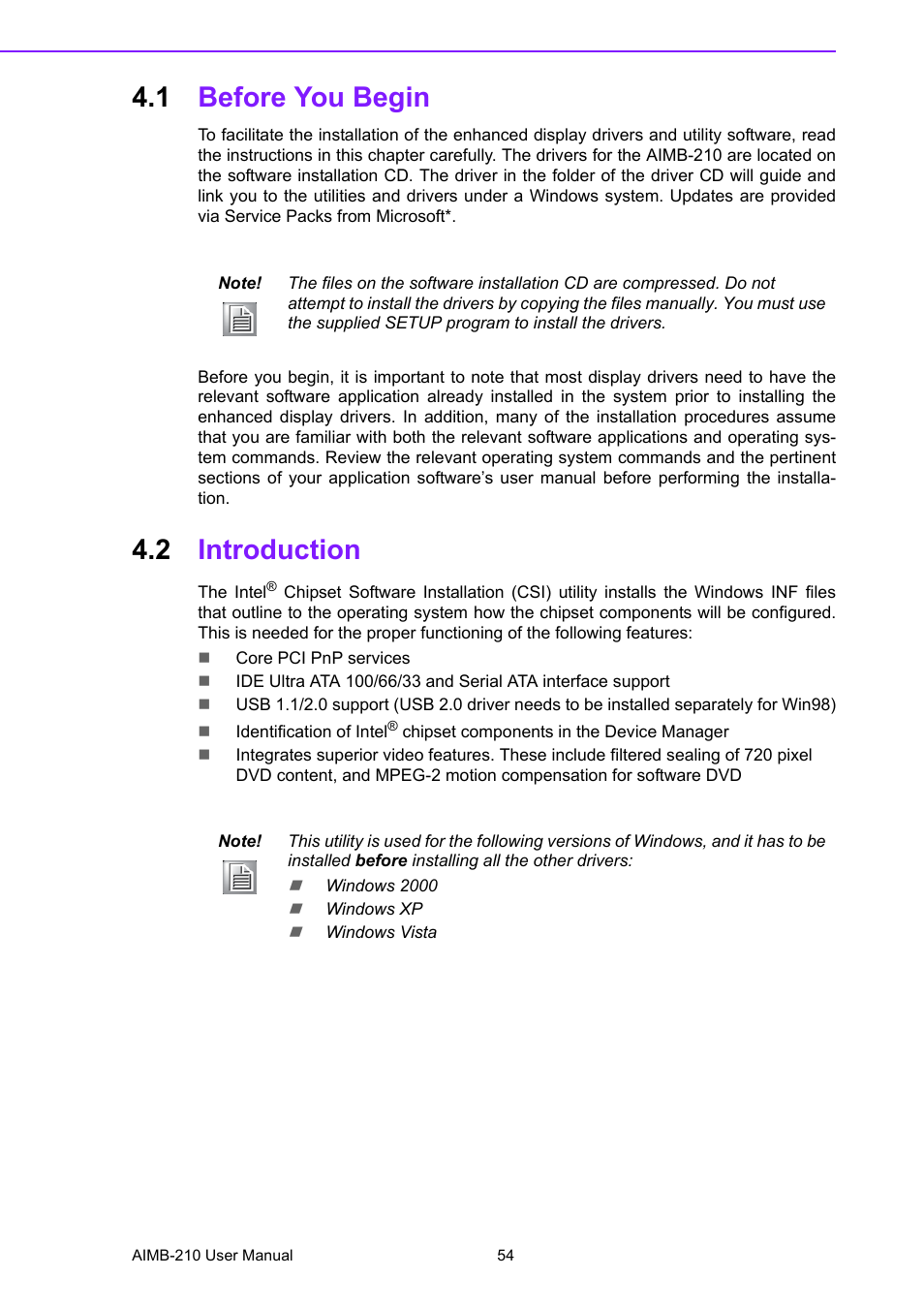 1 before you begin, 2 introduction, Before you begin | Introduction | Advantech INTEL AIMB-210 User Manual | Page 66 / 96