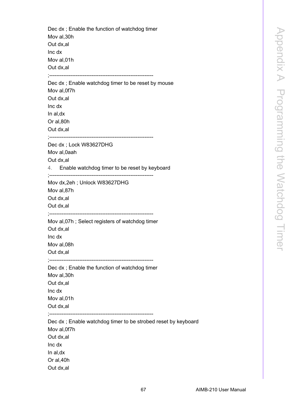Appendix a p rogramming the w atchdog timer | Advantech INTEL AIMB-210 User Manual | Page 79 / 96