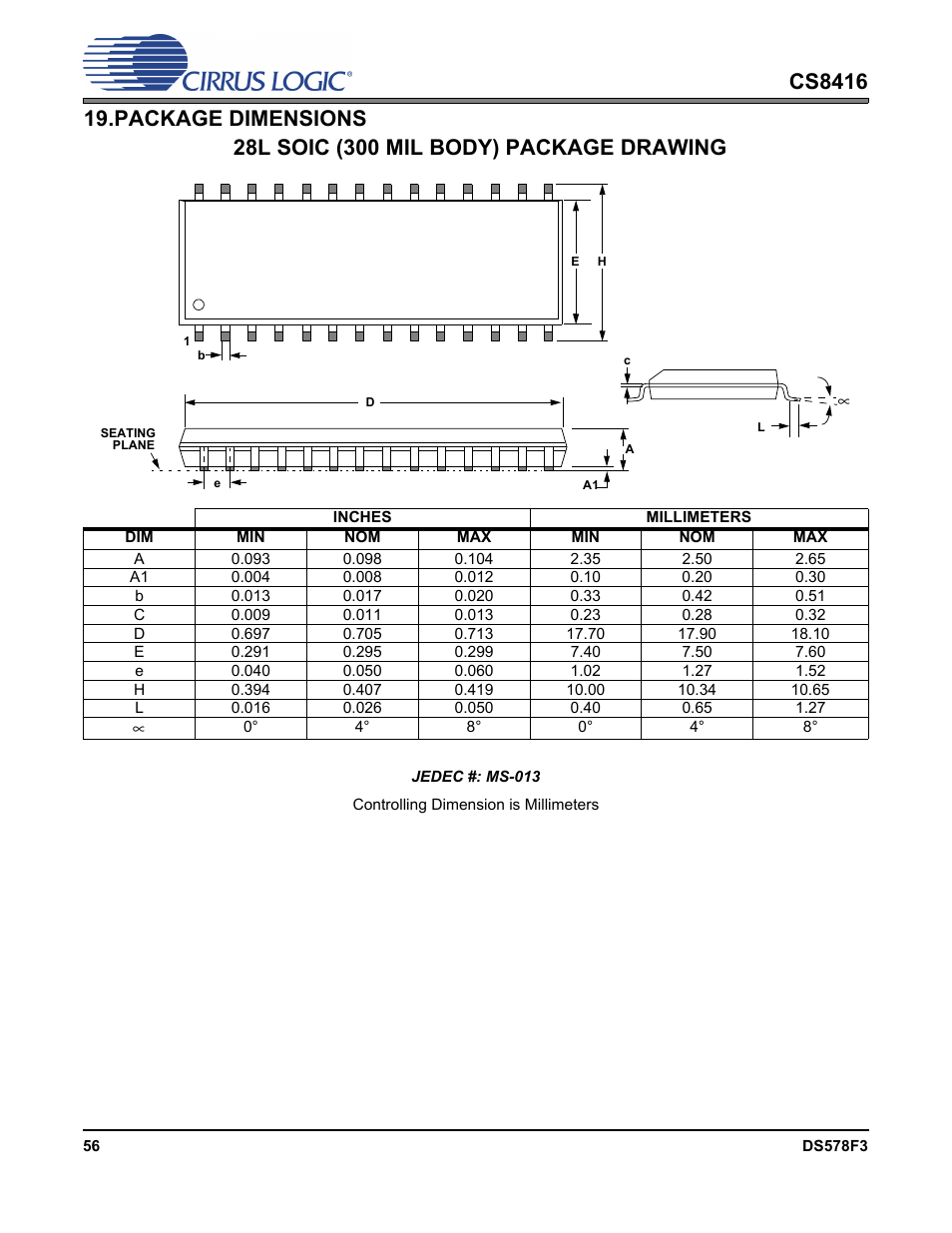 Package dimensions | Cirrus Logic CS8416 User Manual | Page 56 / 60