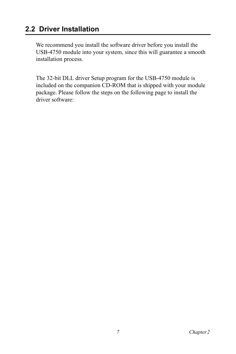 2 driver installation, Driver installation | Advantech USB-4750 User Manual | Page 13 / 24
