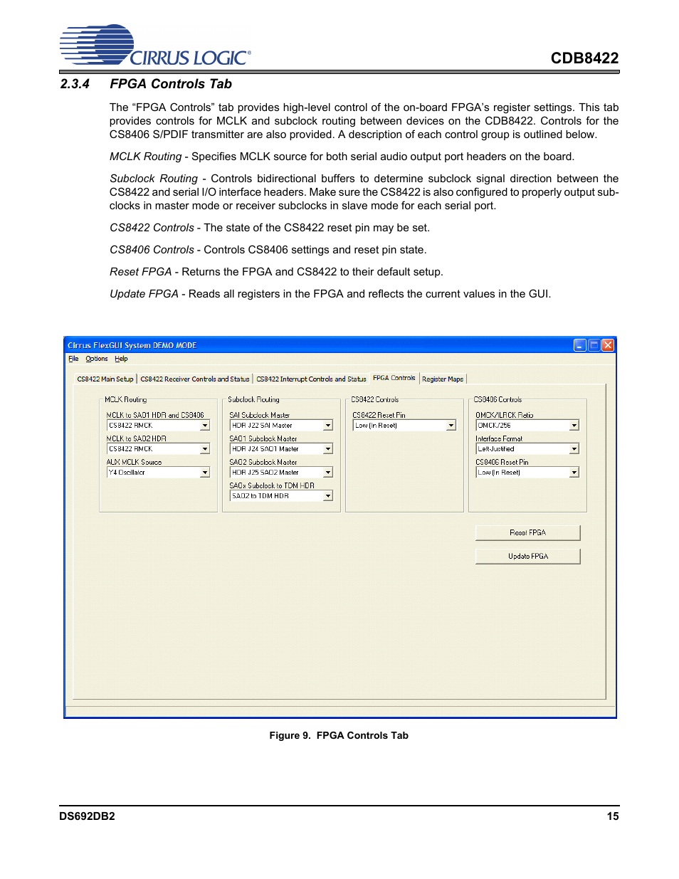 4 fpga controls tab, Figure 9.fpga controls tab, Cdb8422 | Cirrus Logic CDB8422 User Manual | Page 15 / 46