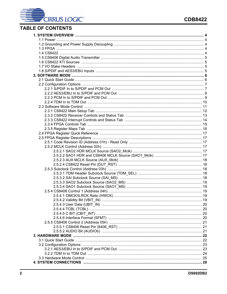 Cirrus Logic CDB8422 User Manual | Page 2 / 46