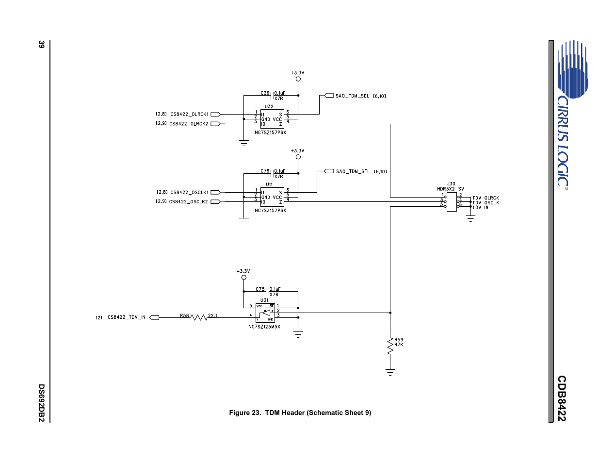 Figure 23.tdm header (schematic sheet 9), Cdb8422 | Cirrus Logic CDB8422 User Manual | Page 39 / 46