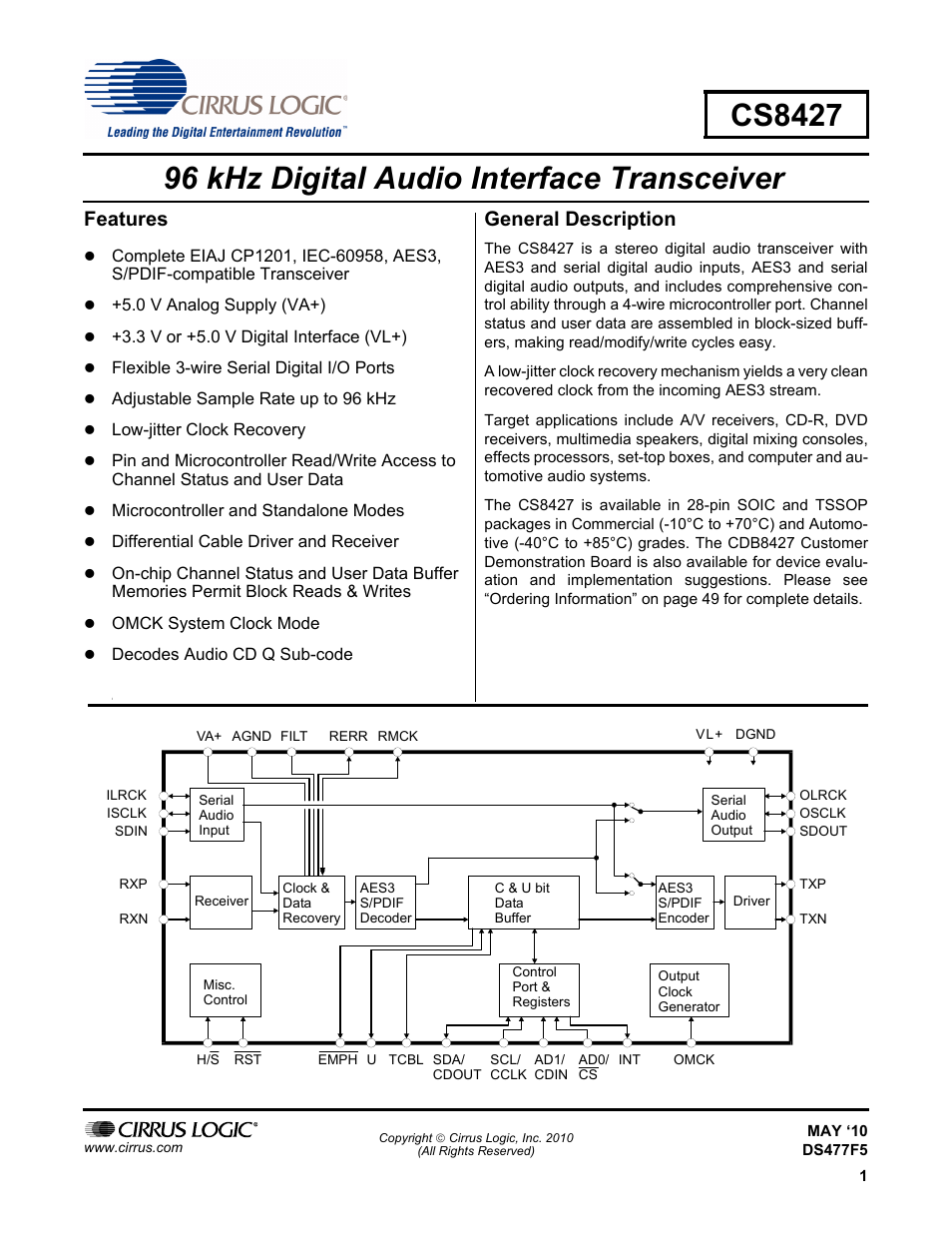 Cirrus Logic CS8427 User Manual | 60 pages