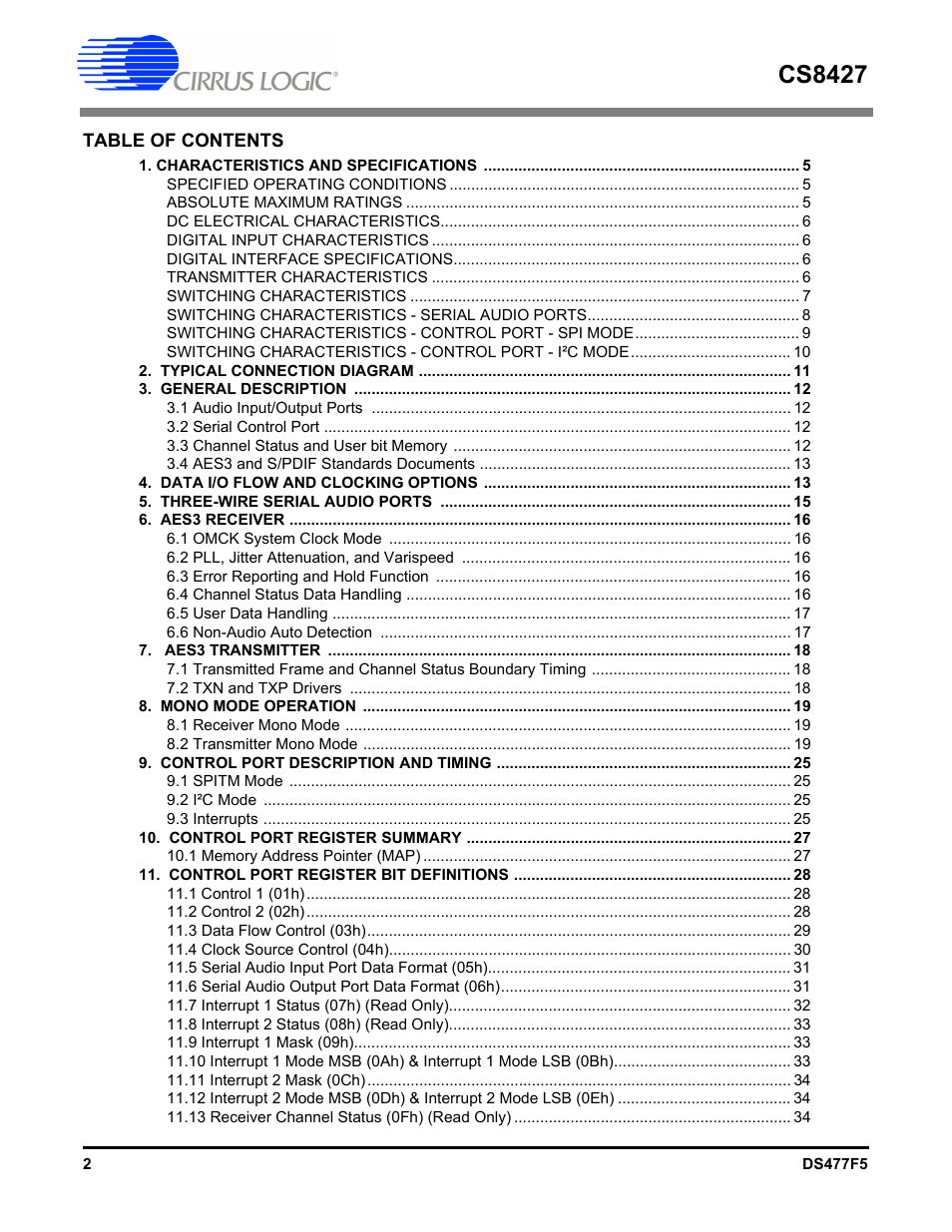 Cirrus Logic CS8427 User Manual | Page 2 / 60