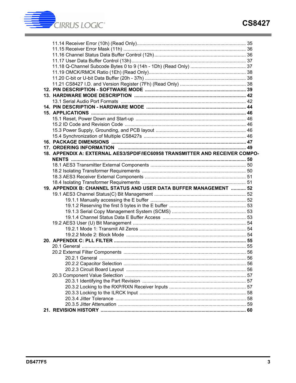 Cs8427 | Cirrus Logic CS8427 User Manual | Page 3 / 60