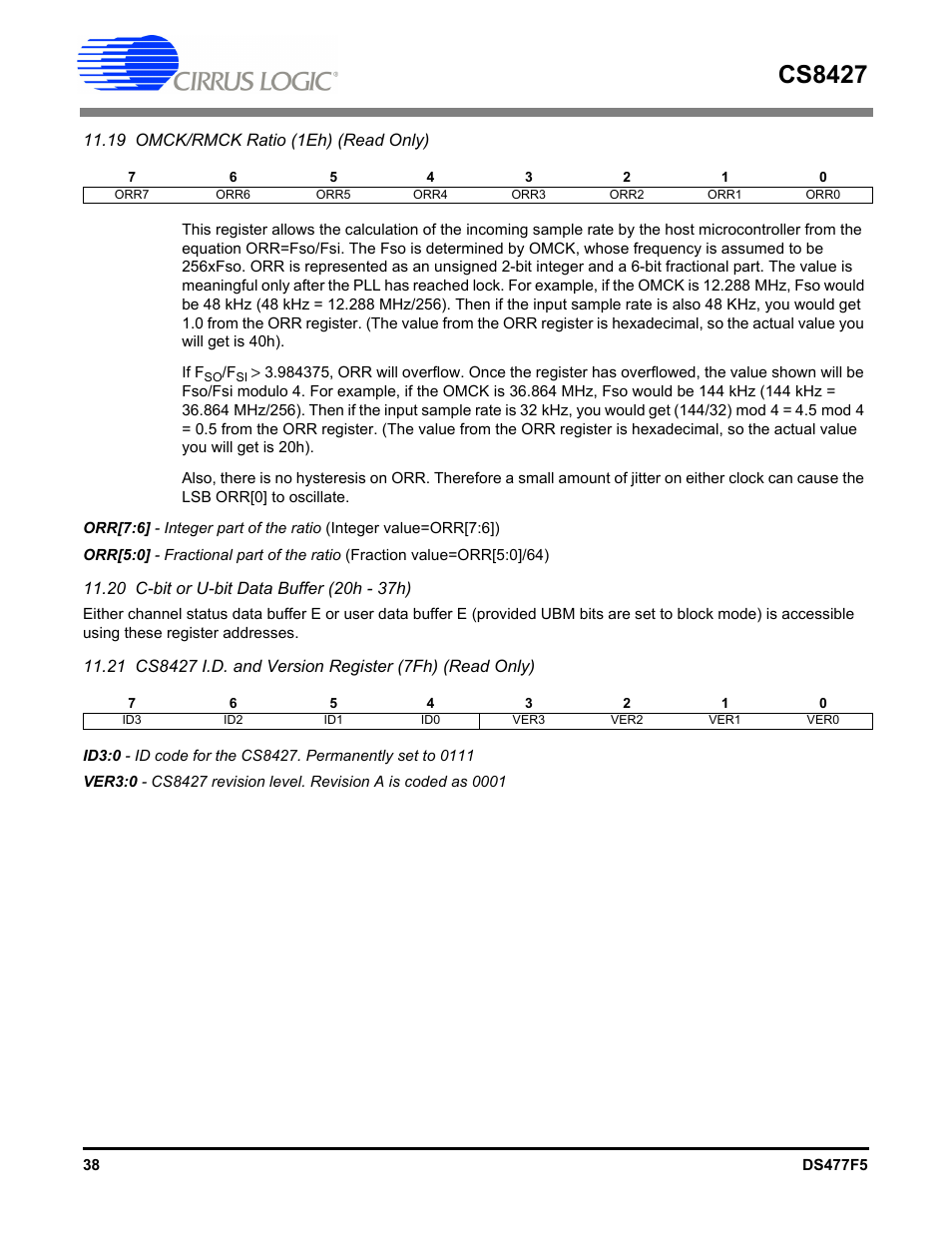 Cs8427 | Cirrus Logic CS8427 User Manual | Page 38 / 60