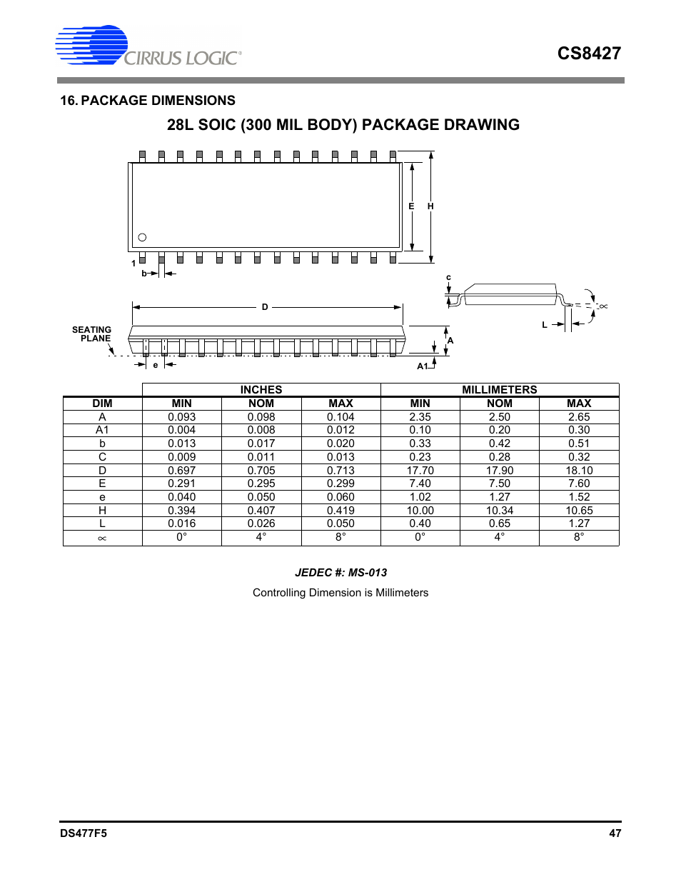 Package dimensions, Cs8427 | Cirrus Logic CS8427 User Manual | Page 47 / 60