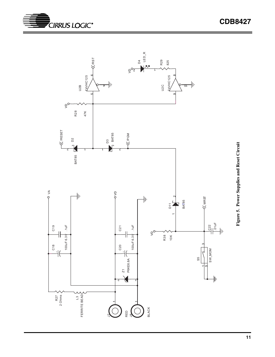 Figure 5. power supplies and reset circuit, Cdb8427 | Cirrus Logic CDB8427 User Manual | Page 11 / 14