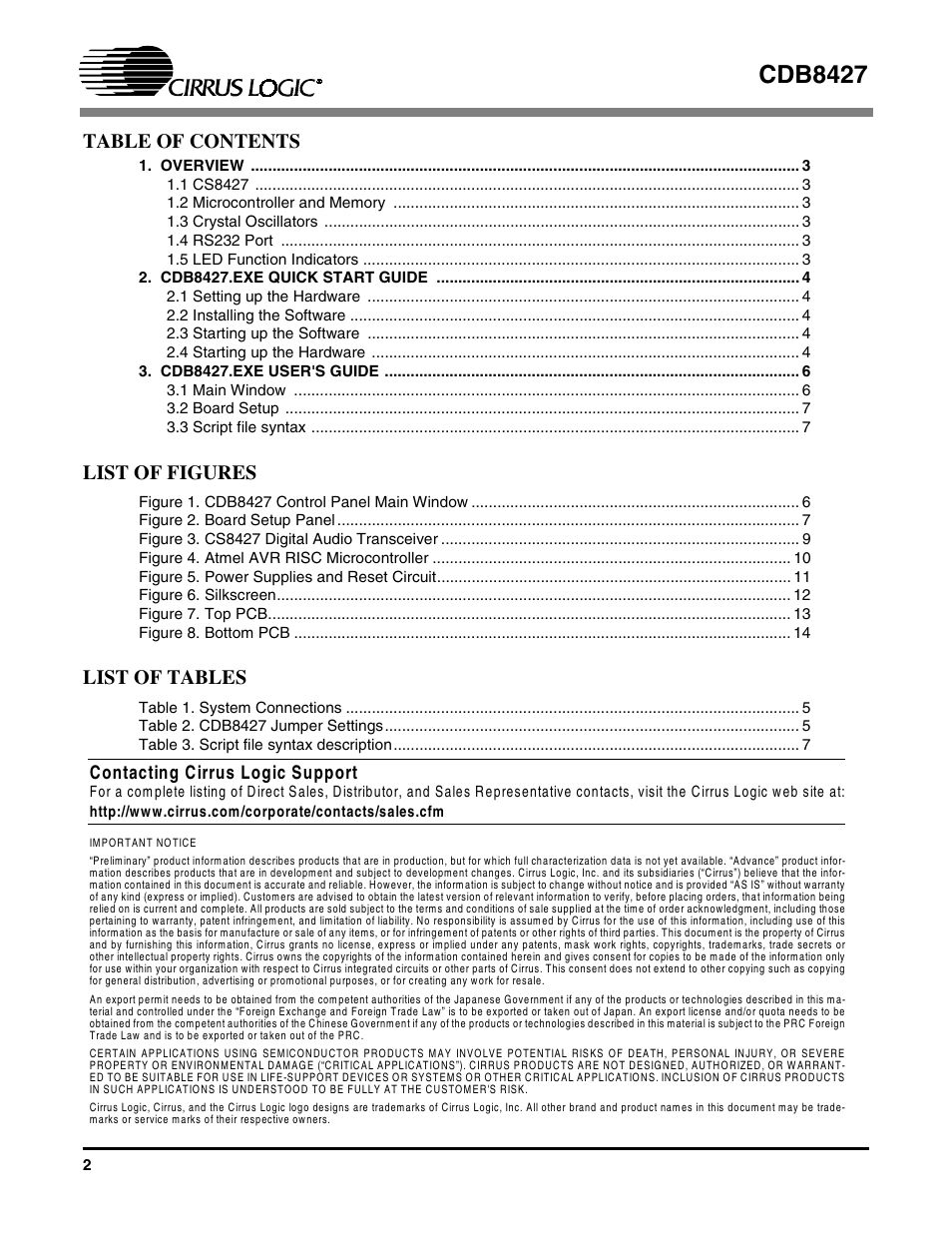 Cirrus Logic CDB8427 User Manual | Page 2 / 14