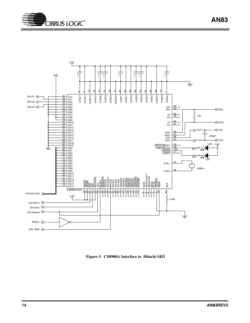 Figure 5. cs8900a interface to hitachi sh3, An83 | Cirrus Logic AN83 User Manual | Page 14 / 58