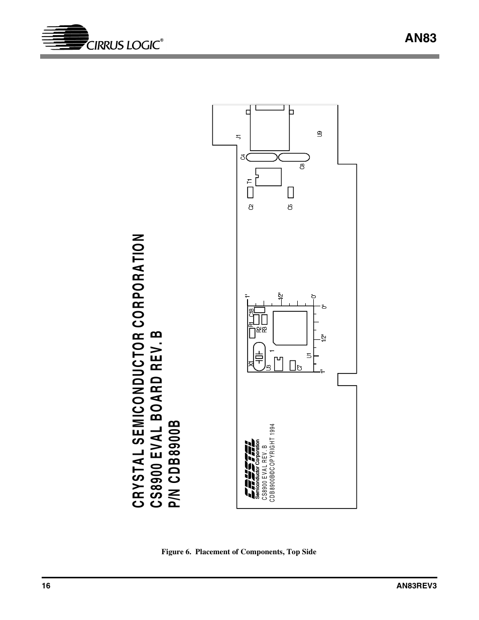 Figure 6. placement of components, top side | Cirrus Logic AN83 User Manual | Page 16 / 58