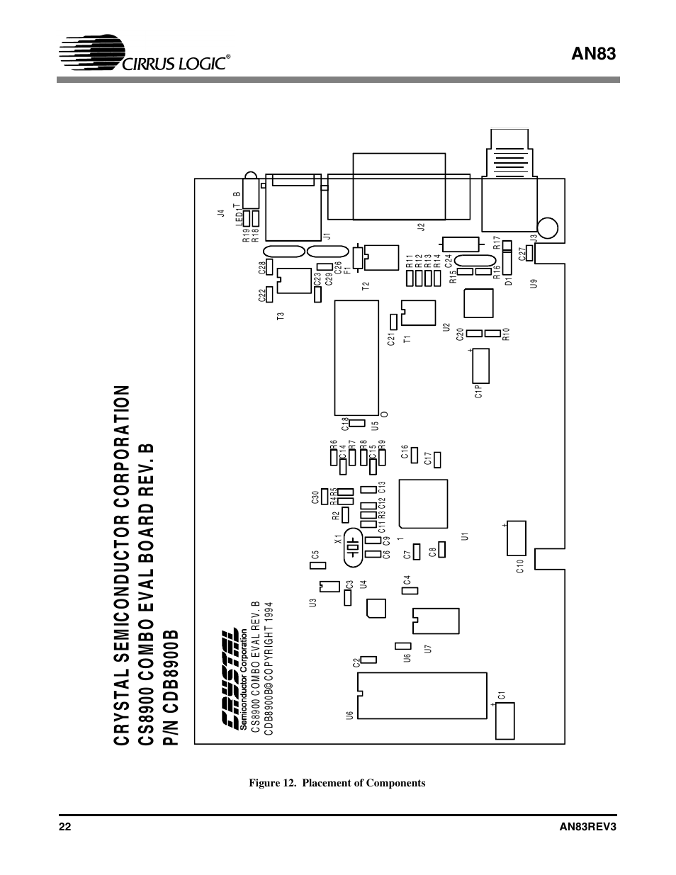 Figure 12. placement of components, E 12, there, An83 | Cirrus Logic AN83 User Manual | Page 22 / 58