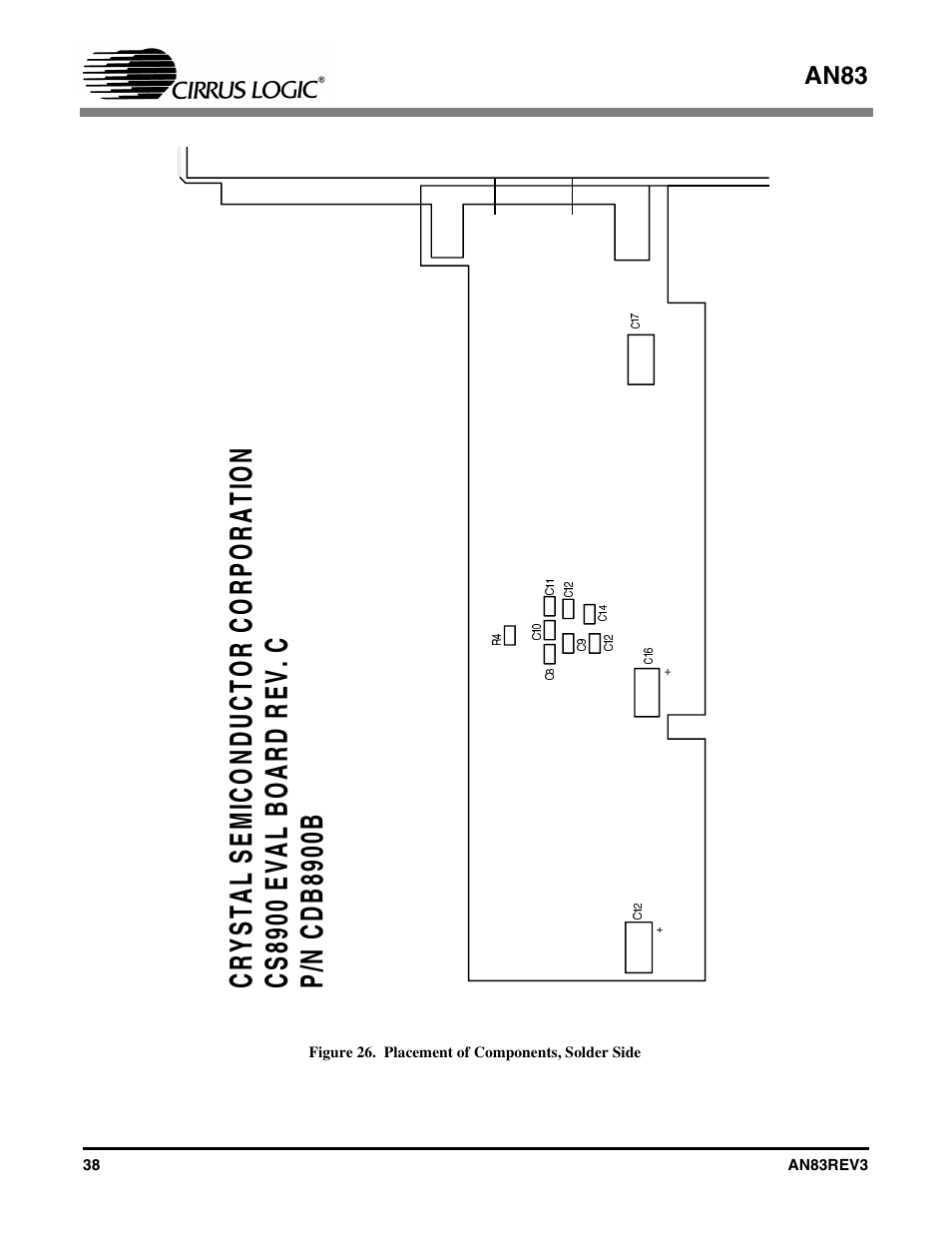 Figure 26. placement of components, solder side | Cirrus Logic AN83 User Manual | Page 38 / 58