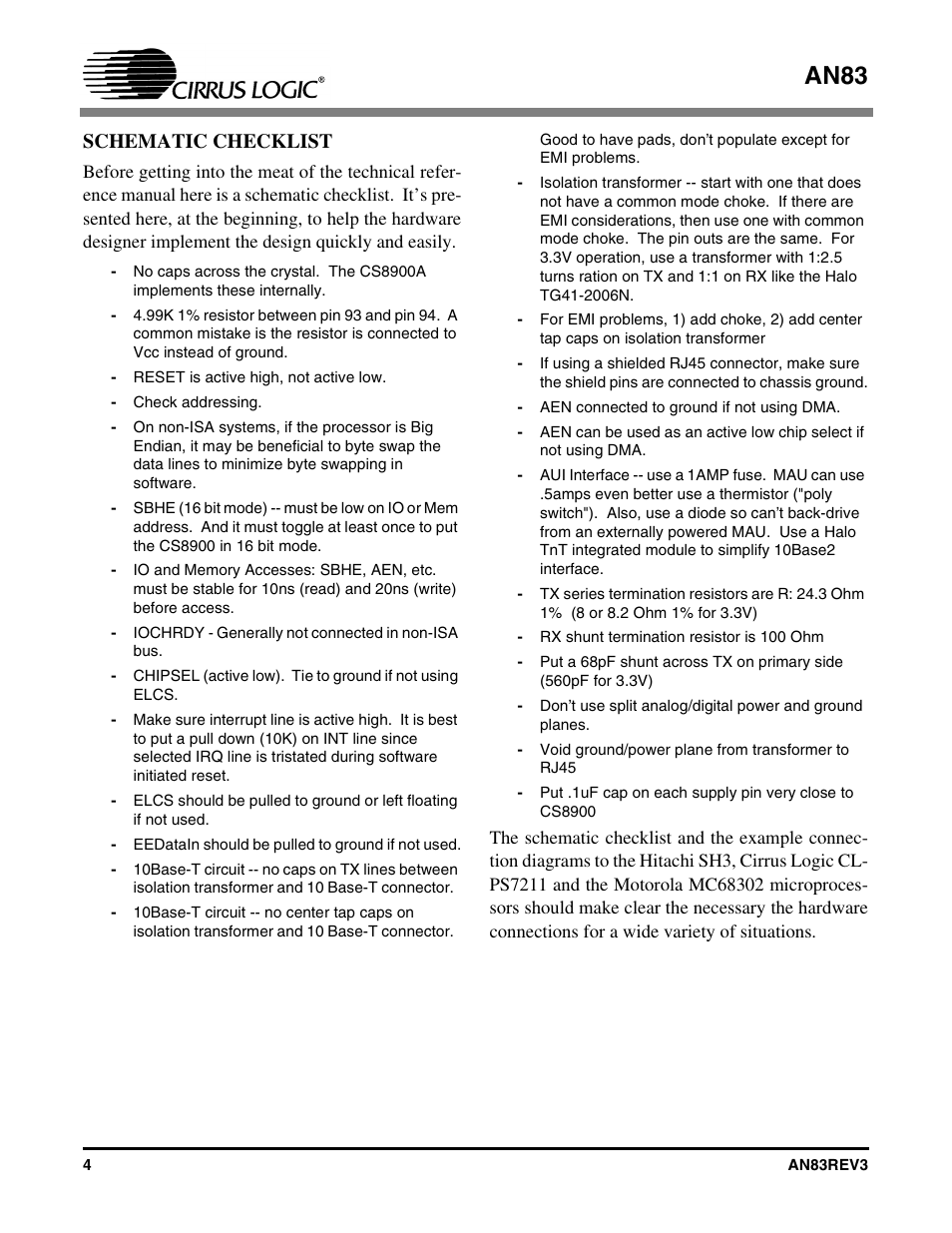 Schematic checklist, An83 | Cirrus Logic AN83 User Manual | Page 4 / 58