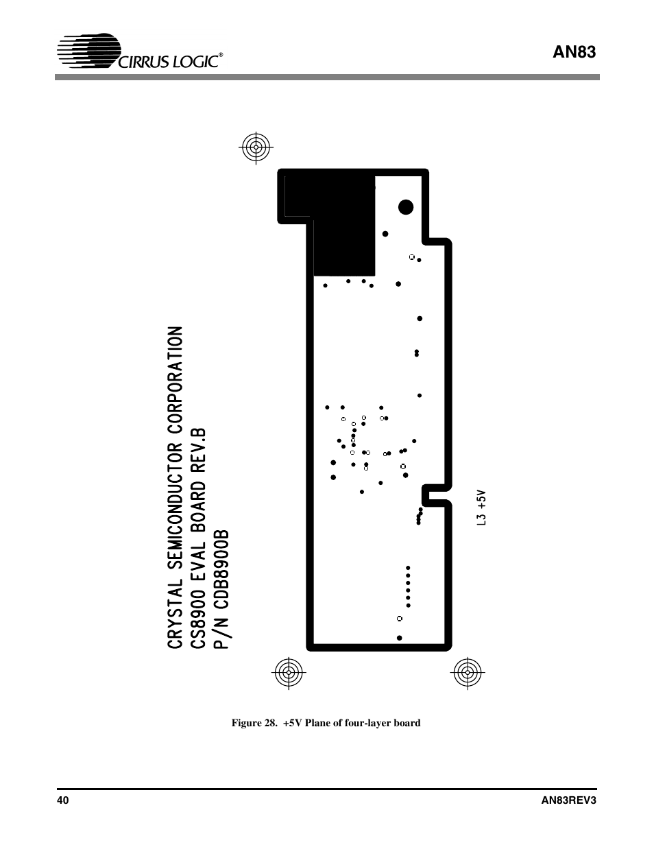 Figure 28. +5v plane of four-layer board, An83 | Cirrus Logic AN83 User Manual | Page 40 / 58