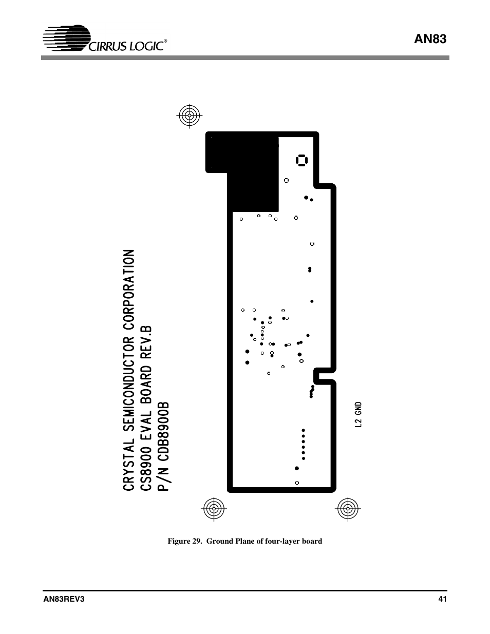 Figure 29. ground plane of four-layer board, An83 | Cirrus Logic AN83 User Manual | Page 41 / 58