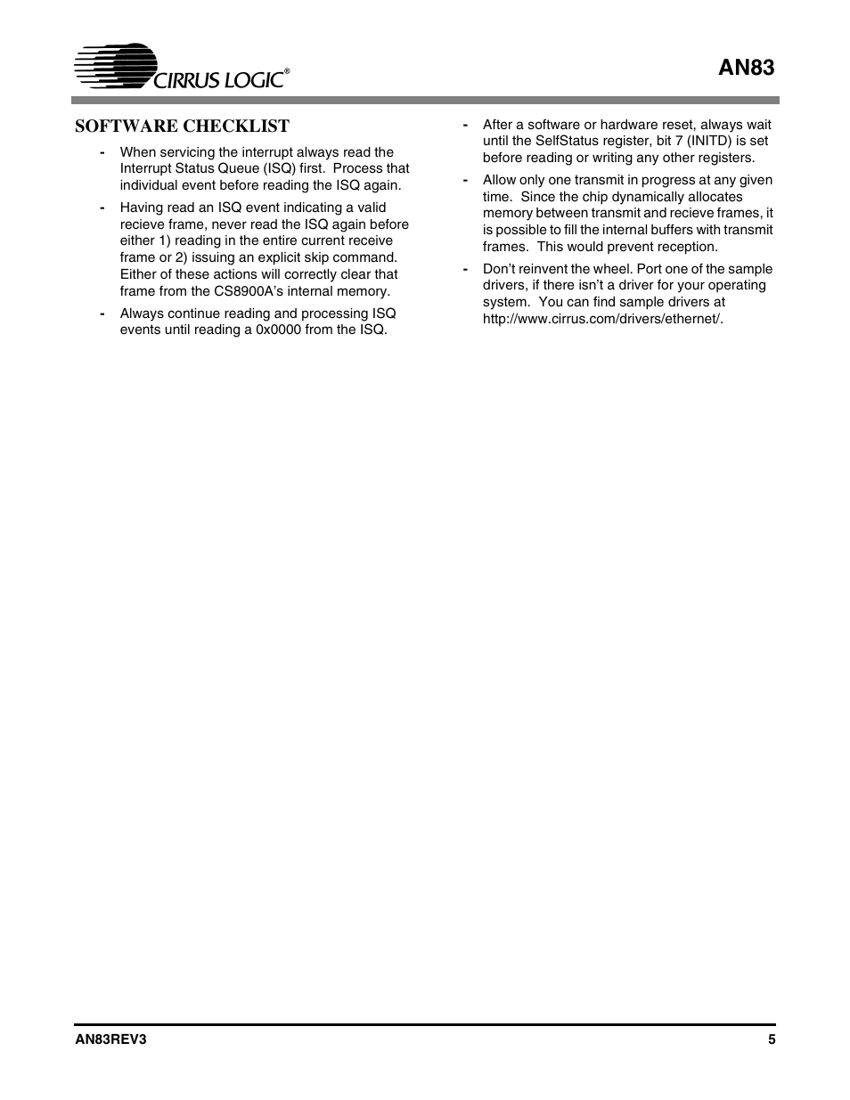 Software checklist, An83 | Cirrus Logic AN83 User Manual | Page 5 / 58