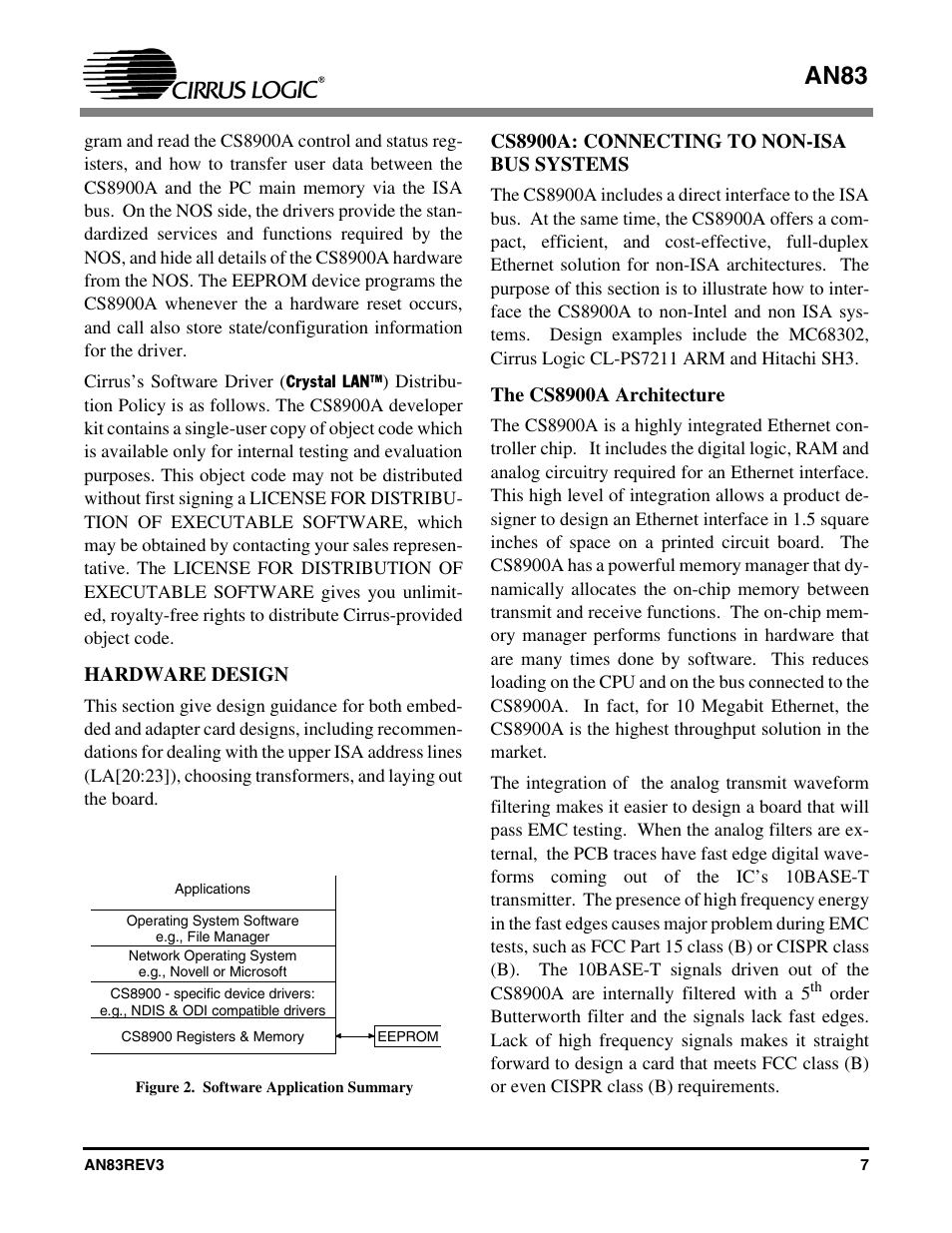 Figure 2. software application summary, Hardware design, Cs8900a: connecting to non-isa bus systems | The cs8900a architecture, An83 | Cirrus Logic AN83 User Manual | Page 7 / 58