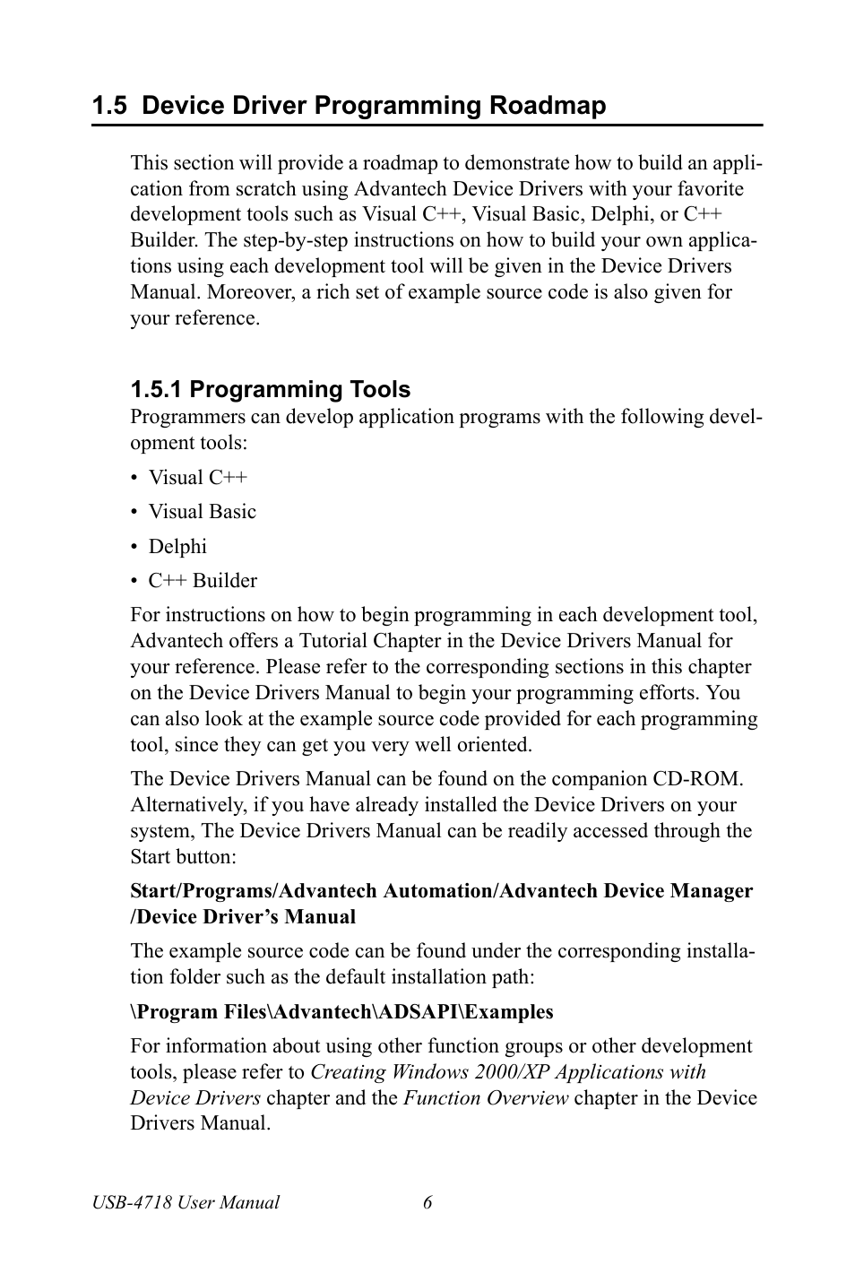 5 device driver programming roadmap, 1 programming tools, Device driver programming roadmap | Programming tools | Advantech 4718 User Manual | Page 12 / 54