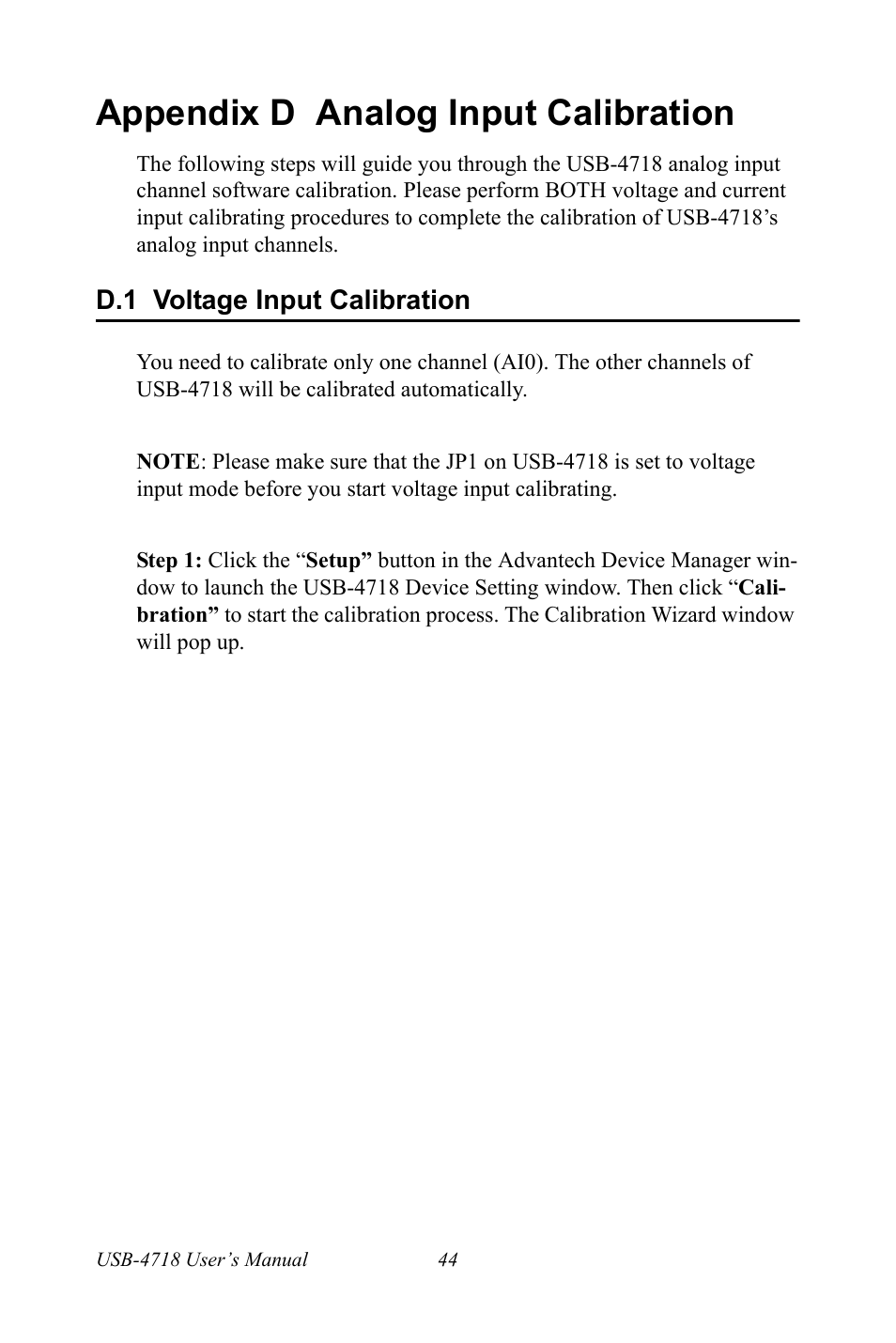 Appendix d analog input calibration, D.1 voltage input calibration | Advantech 4718 User Manual | Page 50 / 54