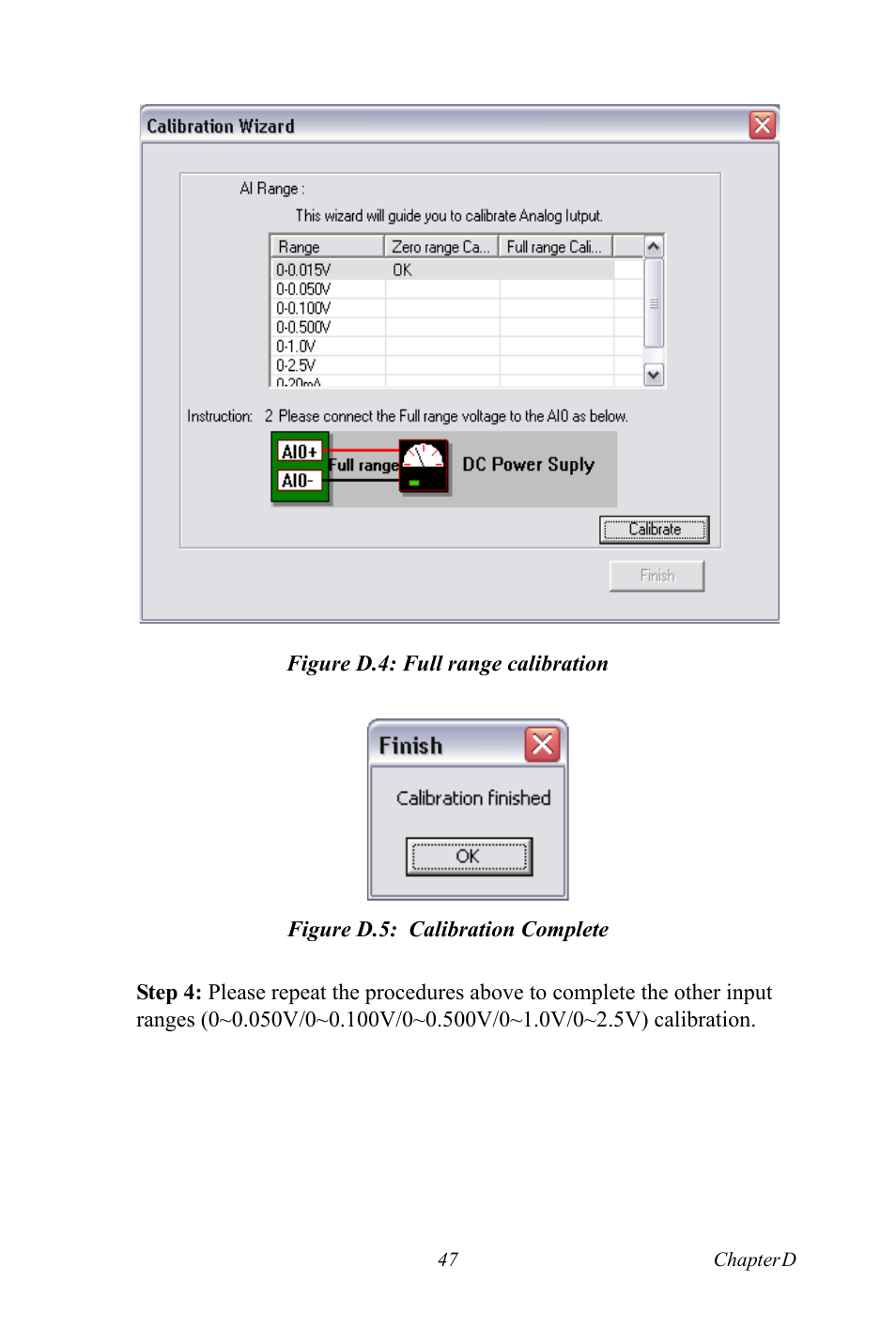 Figure d.4: full range calibration, Figure d.5: calibration complete | Advantech 4718 User Manual | Page 53 / 54