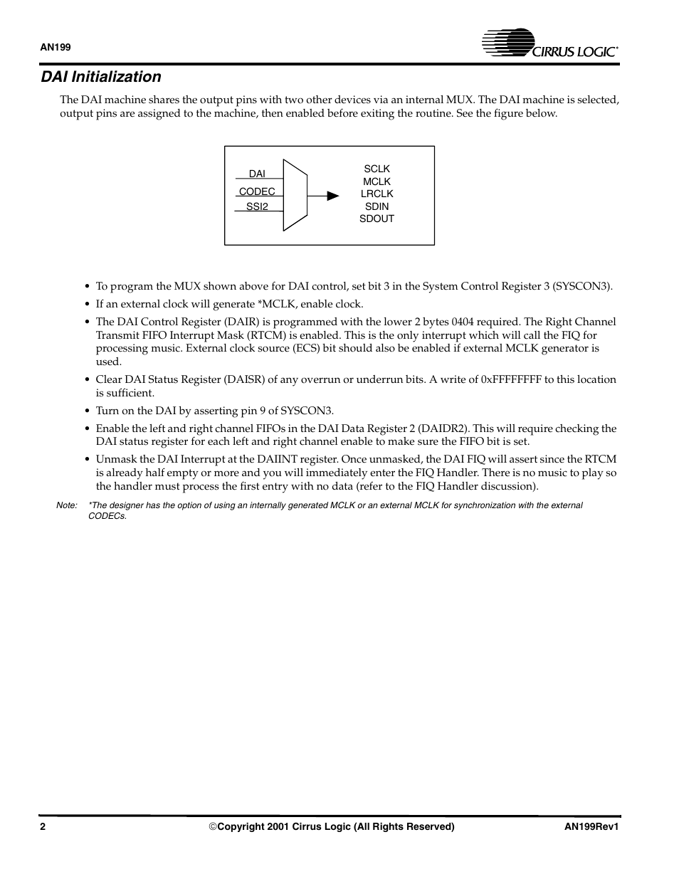 Dai initialization | Cirrus Logic AN199 User Manual | Page 2 / 8