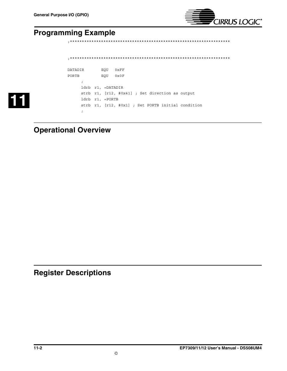 Programming example, Operational overview, Register descriptions | Cirrus Logic EP73xx User Manual | Page 106 / 158
