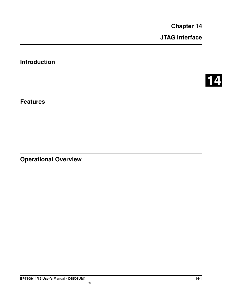 Chapter 14, Jtag interface, Introduction | Features, Operational overview, Chapter 14. jtag interface | Cirrus Logic EP73xx User Manual | Page 113 / 158