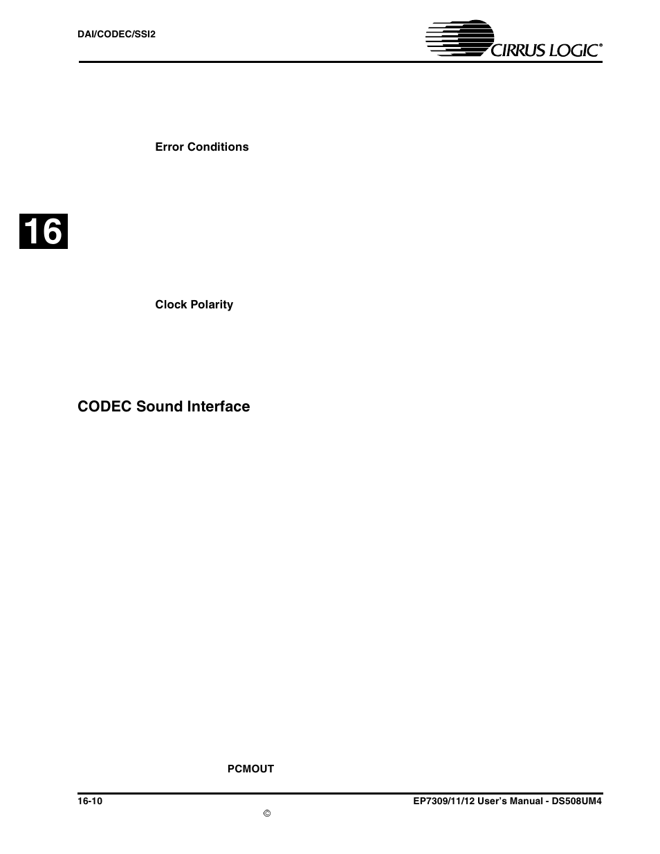Error conditions, Clock polarity, Codec sound interface | Codec sound interface -10 | Cirrus Logic EP73xx User Manual | Page 134 / 158